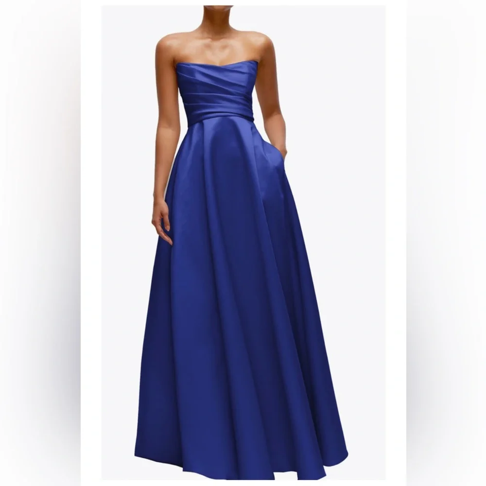 Alfred Sung Women's Strapless Satin Gown,sz 14R,New, Cobalt blue - Picture 1 of 7
